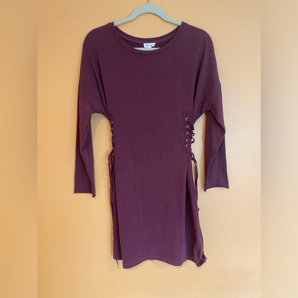 Silence + Noise Burgundy Long Sleeve Tie Side Jaw-string Dress Sm